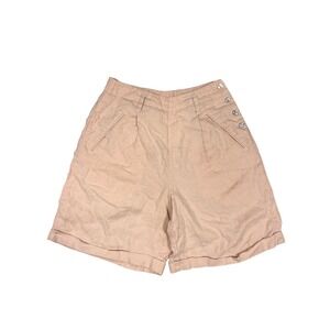 First Issue Womens Peach 100% Linen High‎ Waisted Side Button Pleated Shorts 10